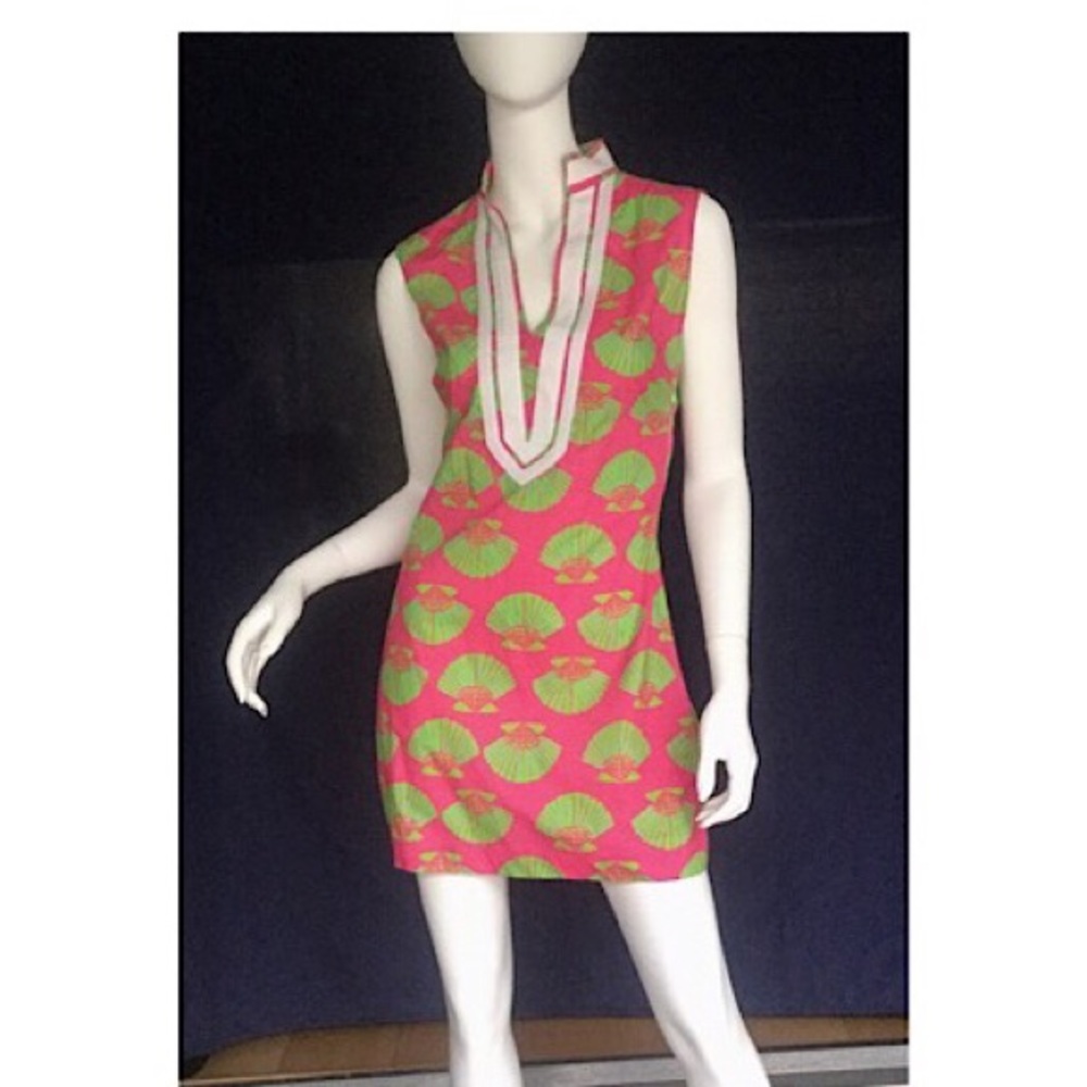 Hot pink and green shell mini dress, size 2, NWT